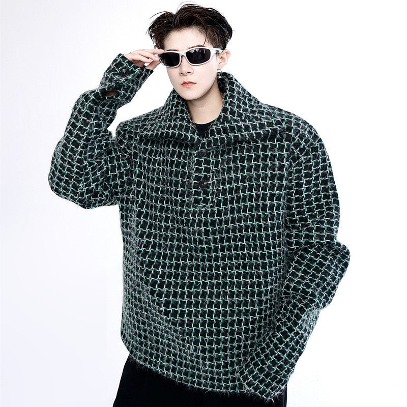 Plaid Woolen Cloth Turtleneck Pullover Sweater